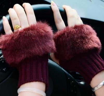 Fancy Winter Wool Gloves for Women Girls Knitting Wool gloves l Keep Warm Short Mitten Fingerless Lady Girl Half Finger Gloves Rabbit Lady hand Gloves