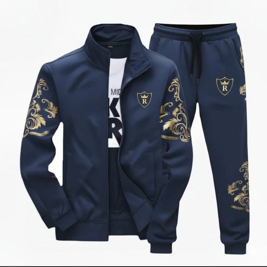 2 Pcs Men’s Fleece Zipper Track Suit | Winter Sportswear & Activewear Set