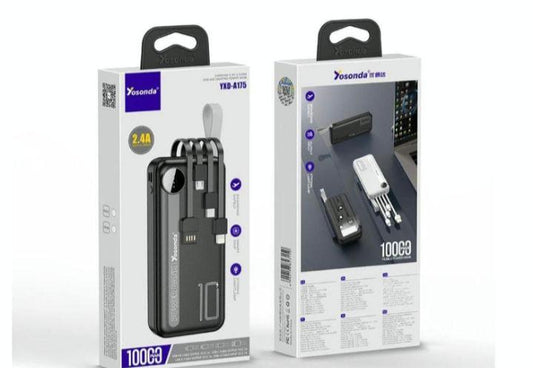 Buit-In 4 In 1 Charging Power Bank - Portable 10000mAh with Dual USB Ports