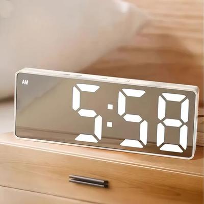Smart LED Mirror Table Clock with Digital Alarm & Snooze Function