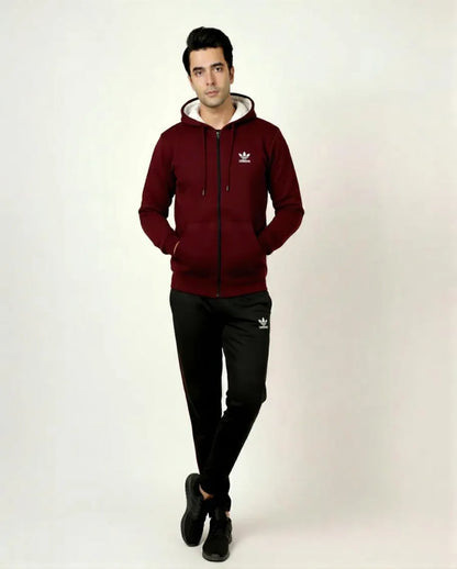 2 Pcs Men's Fleece Printed Hoodie Track Suit