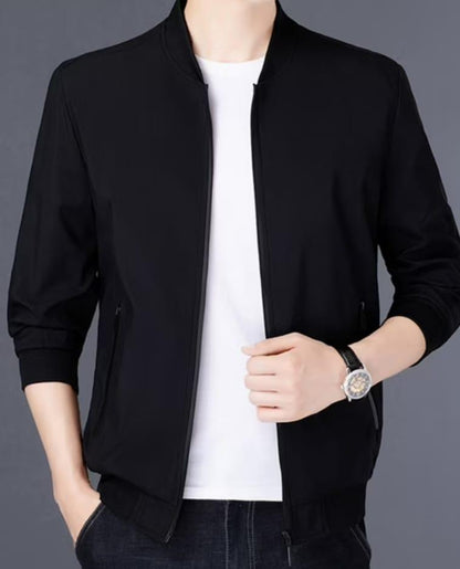 Men’s Warm Fleece Jacket – Plain Black Collared Design