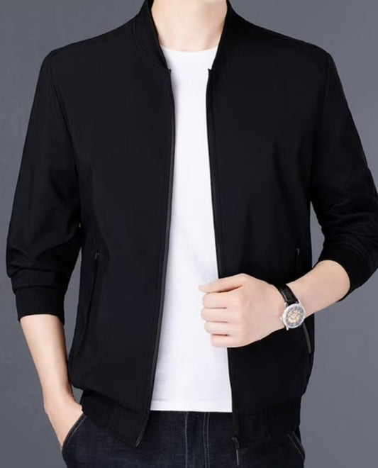 Men’s Warm Fleece Jacket – Plain Black Collared Design