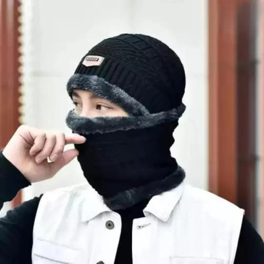 Wool Plain Beanie & Neck Warmer